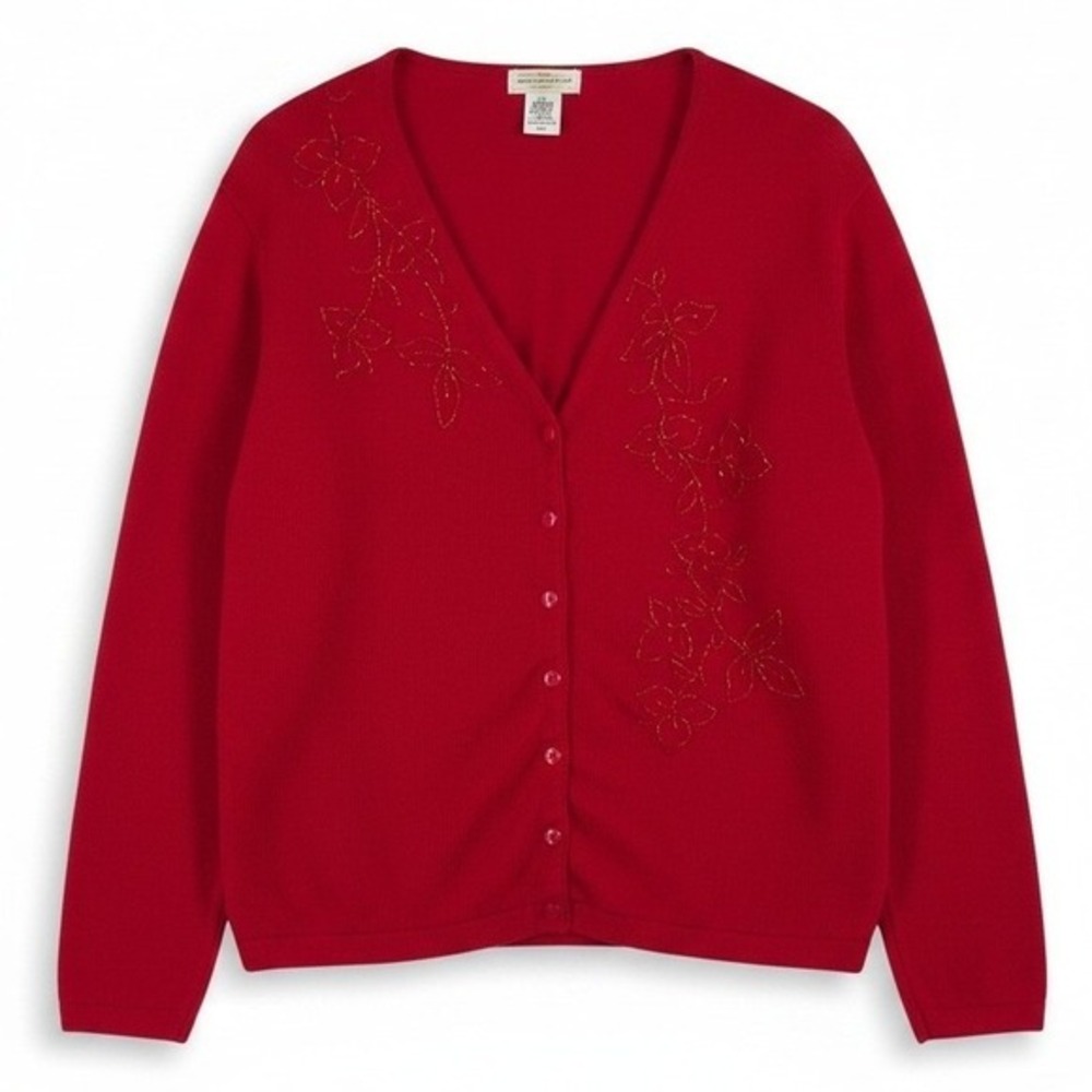 Yarnworks Cardigan Beaded Button Long Sleeve Vintage Sweater Womens 2X